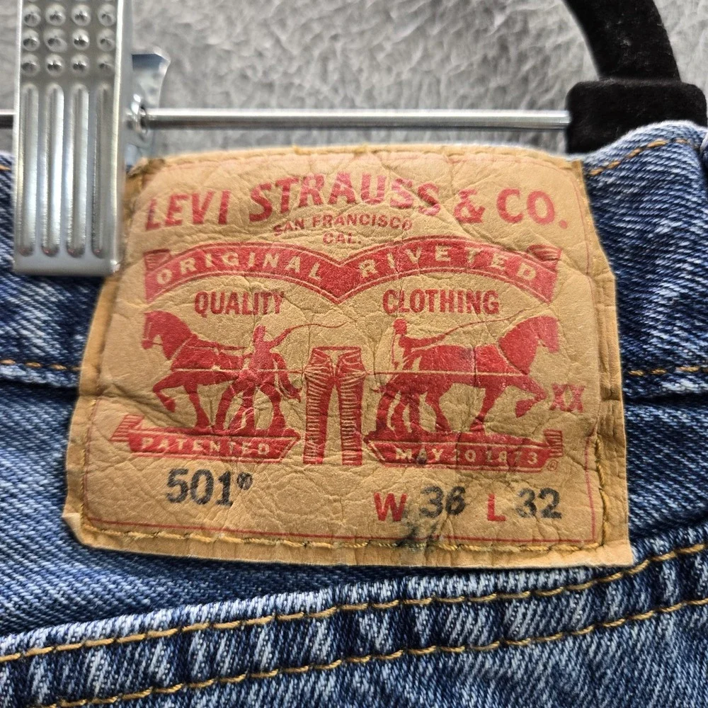 Levi's 501 Men Jeans 36X32‎ Blue Denim Original Fit Straight Leg Button Fly